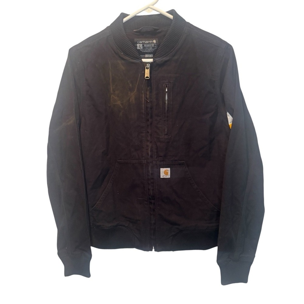 Carhartt Womens Black Crawford Bomber Rugged Flex Canvas Jacket Small